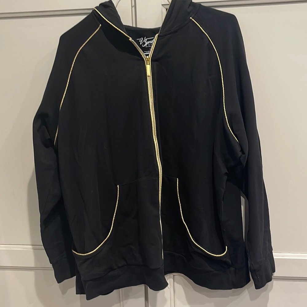 Vsport by Venezia black with gold accents zipper jacket plus size.